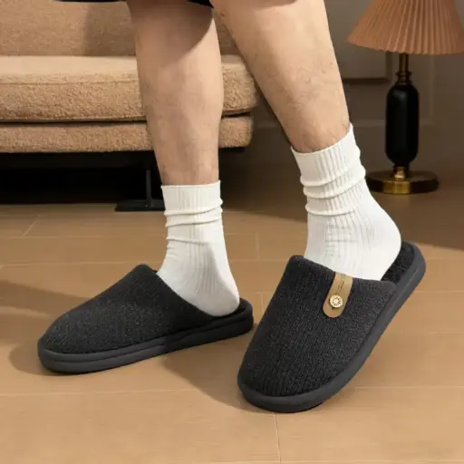 [SPW7-43/44] 360 COTTON WINTER MEN SLIPPERS NAVY BLUE SOFT TEXTURED FABRIC 44-45(SUITABLE FOR SHOES 43-44）